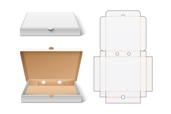 Unwrapped Pizza Box. Realistic 3d White Graphic Illustrations By vectorbum