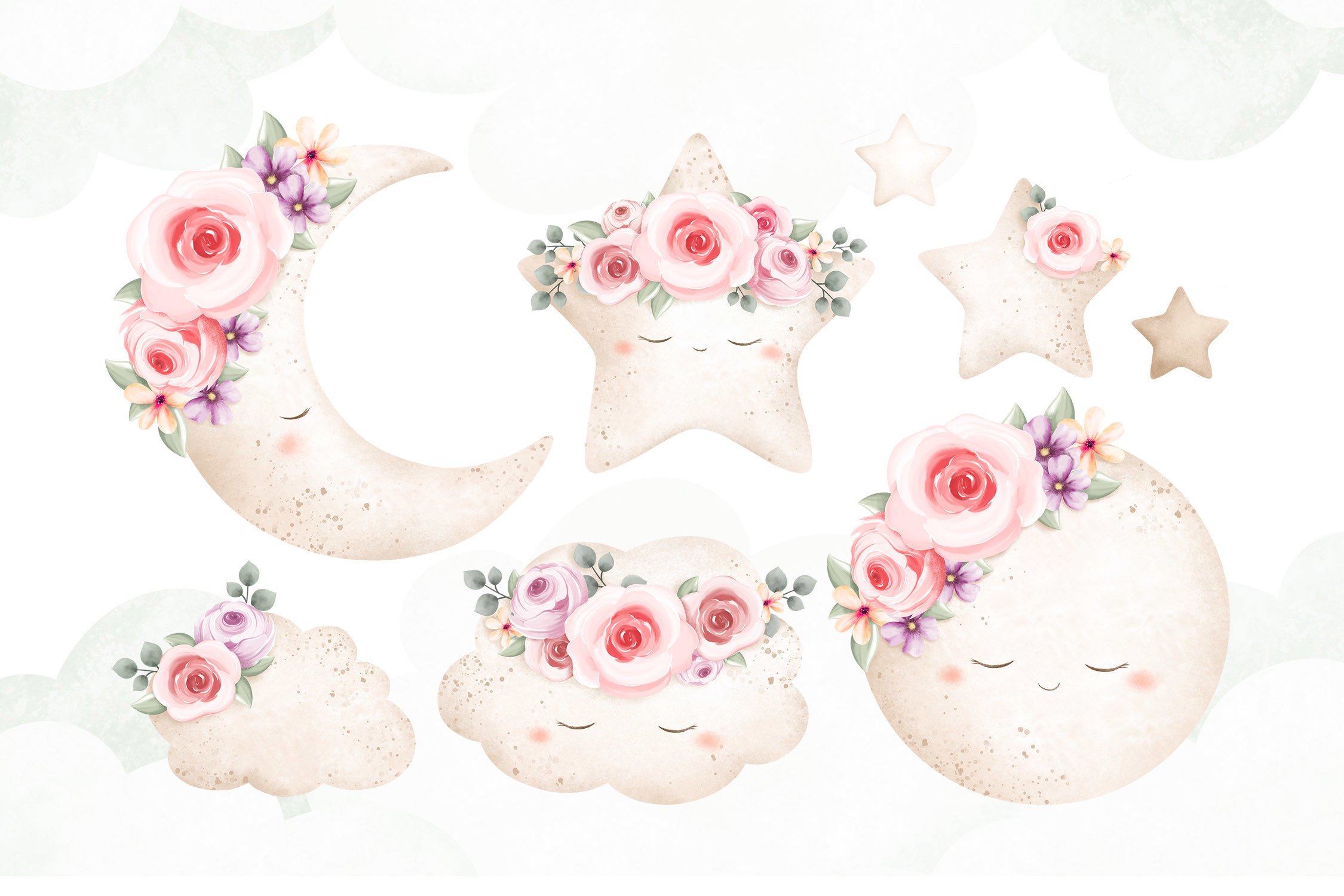 Vintage Moon Star and Cloud Clipart - photo 2