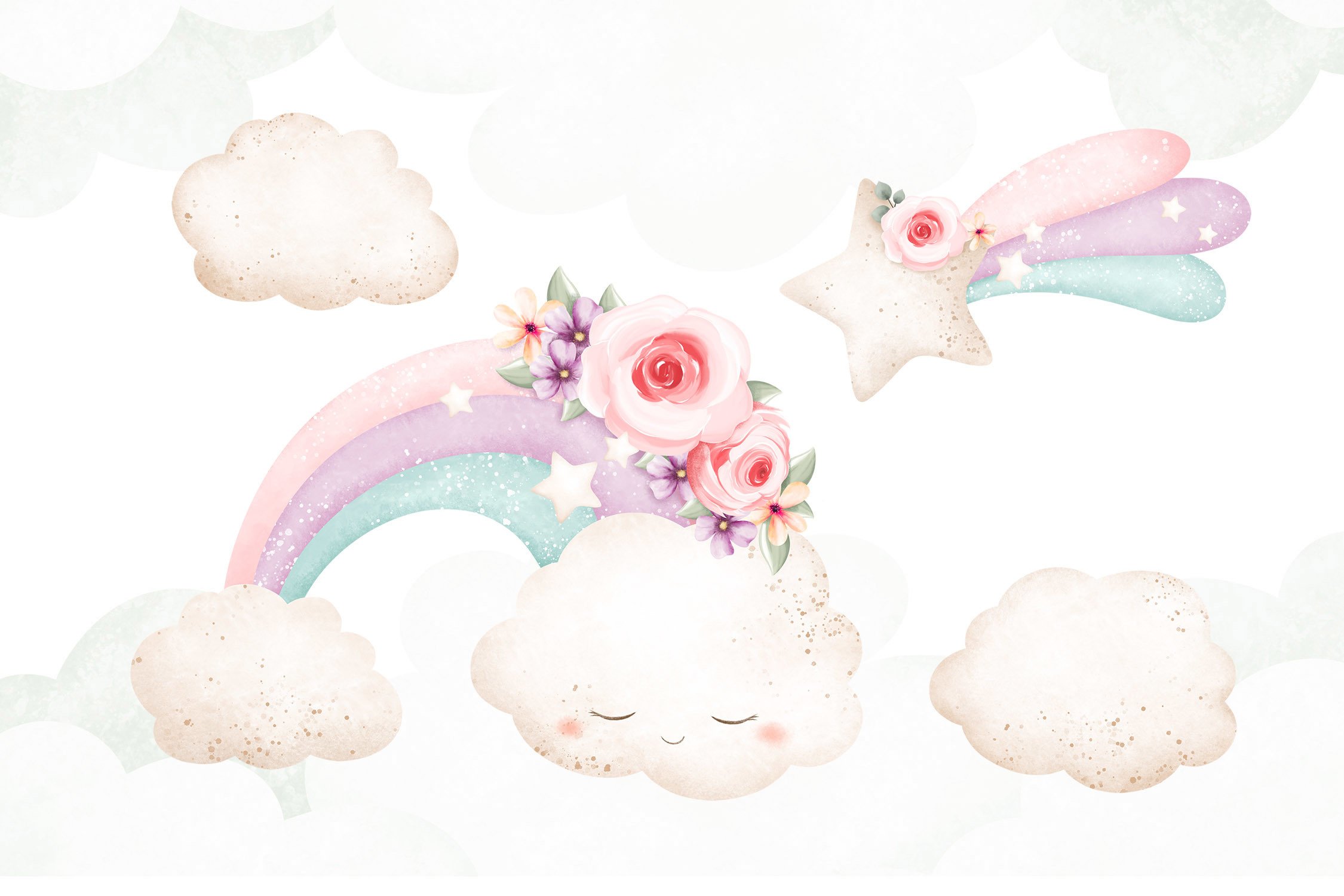Vintage Moon Star and Cloud Clipart - photo 3