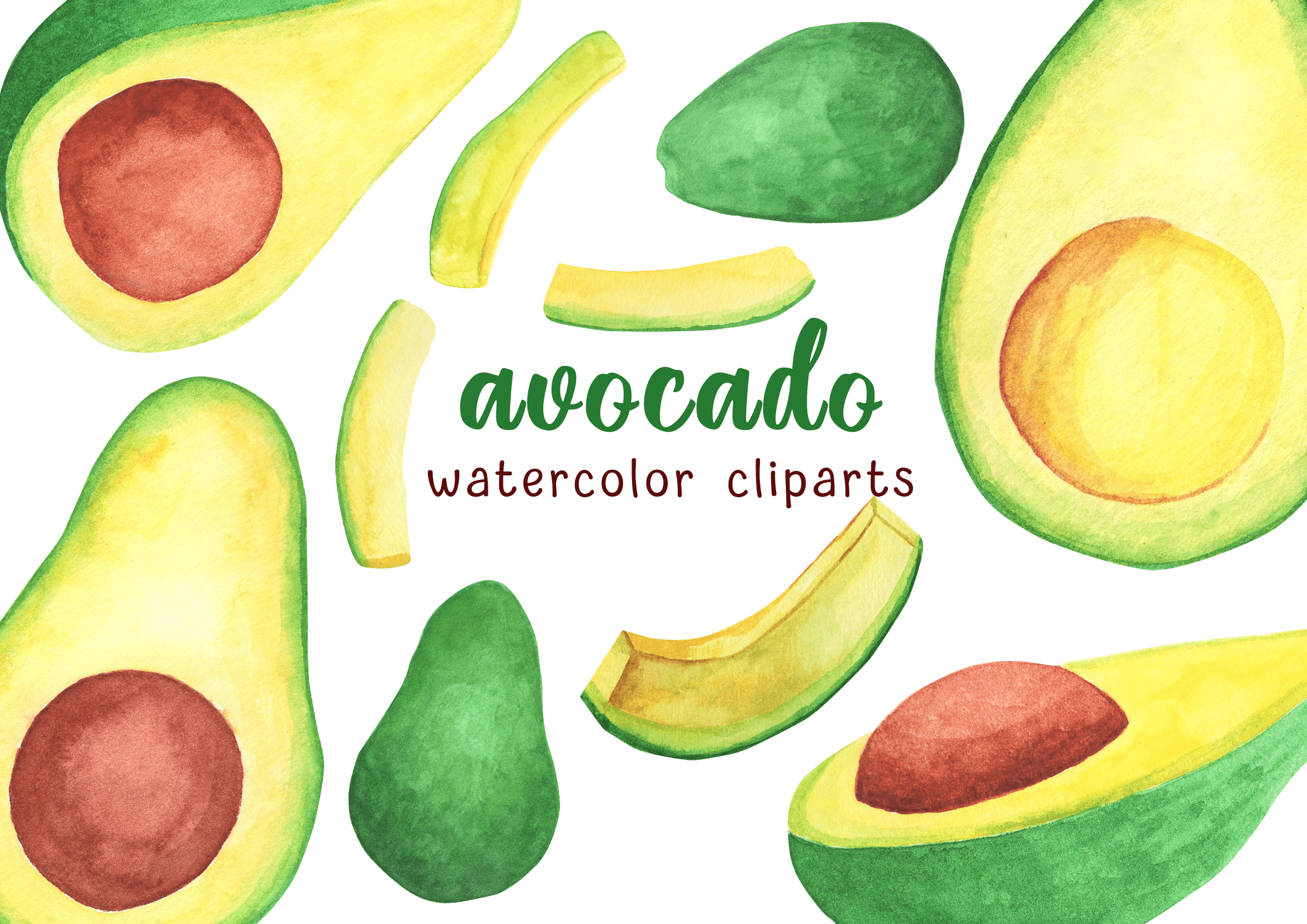 Watercolor Avocado Clipart - Fruit PNG Graphic by AngProject · Creative ...