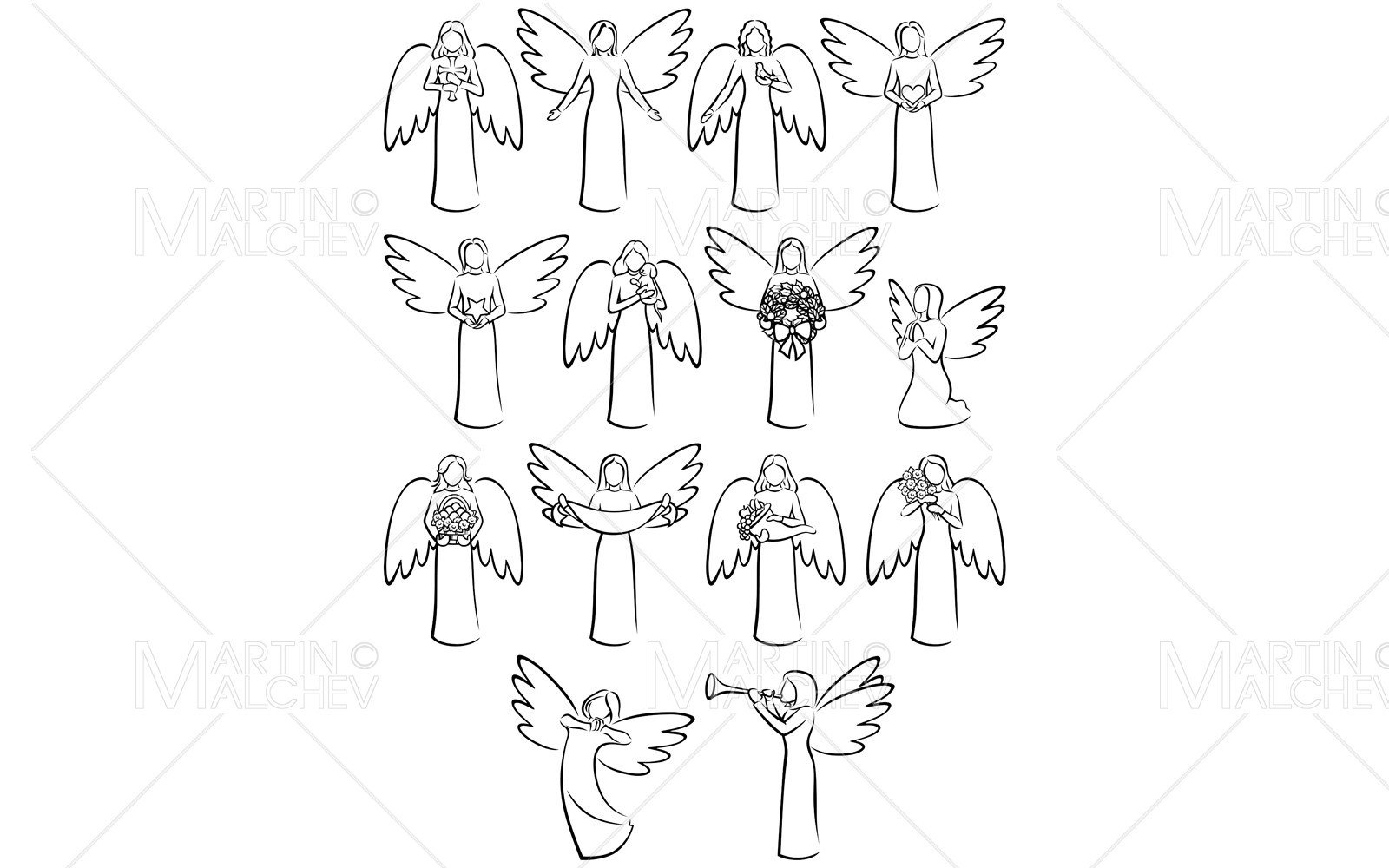 Angels Line Art Set Graphic by m.k.malchev · Creative Fabrica