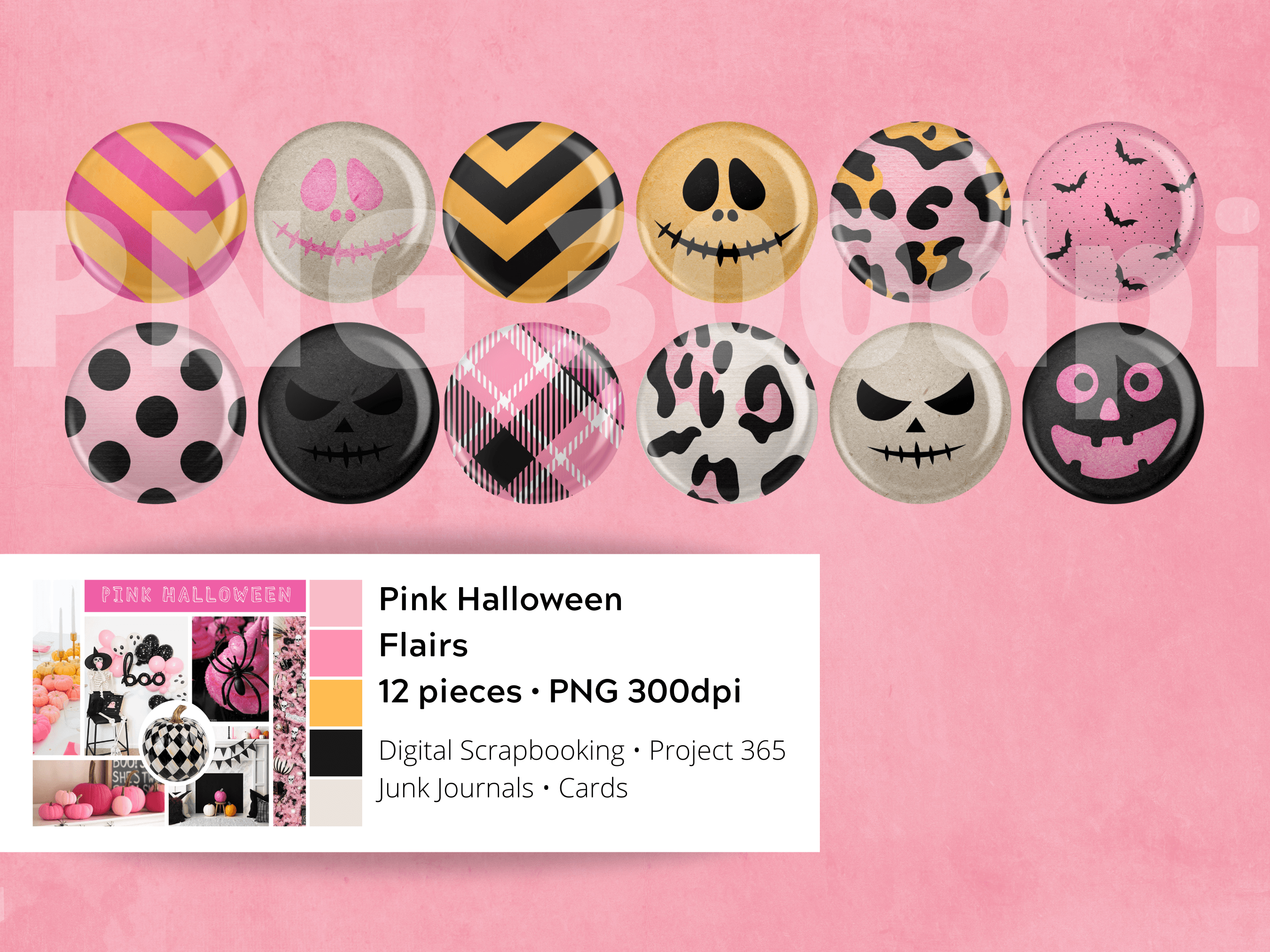 Pink Halloween Digital Flairs Graphic by Wetfish Designs · Creative Fabrica