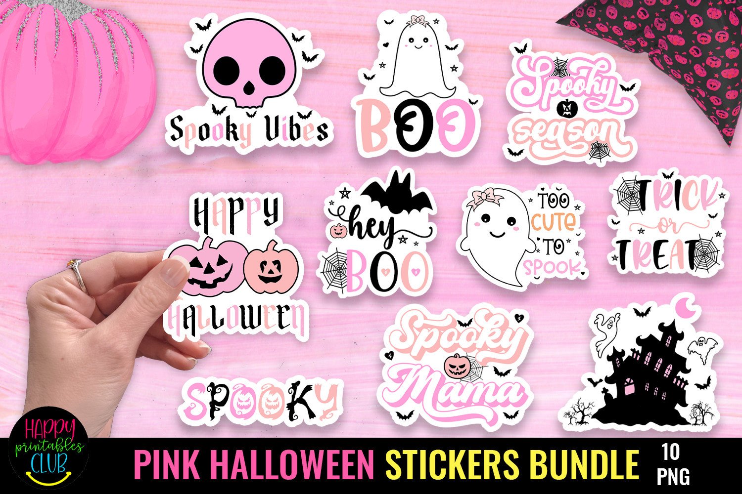 Pink Halloween Stickers Bundle