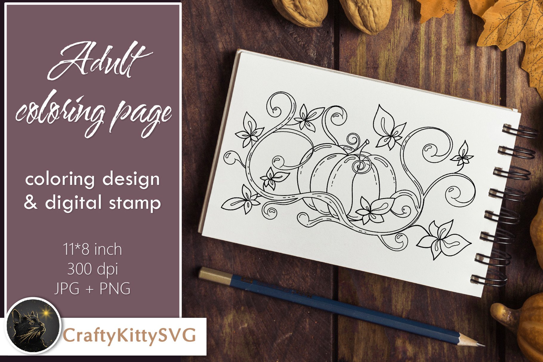 Autumn Fall Pumpkin Adult Coloring Page
