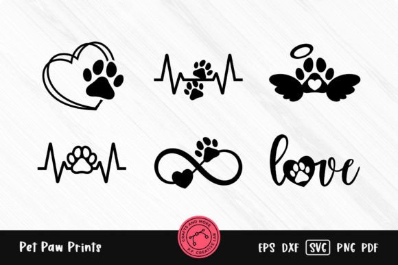 Dog Paw Prints SVG Bundle for pet memorial keepsake crafts