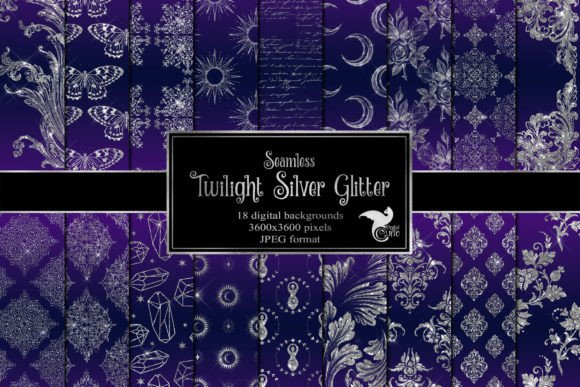 Twilight Silver Glitter Digital Paper