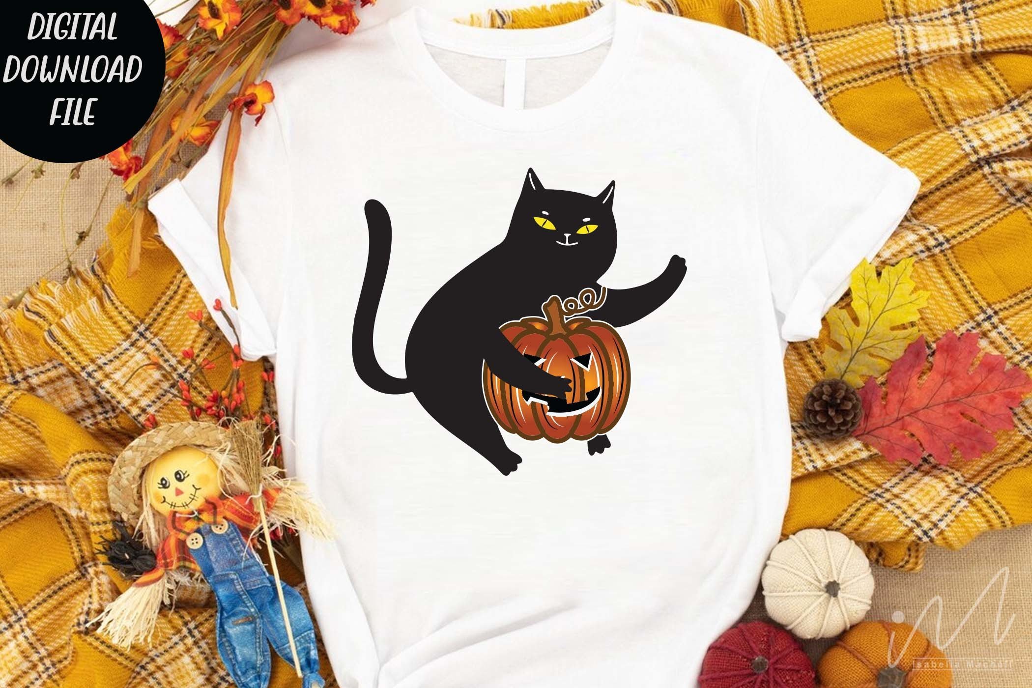 Halloween Cat with Pumpkin Svg Graphic by Isabella Machell · Creative ...