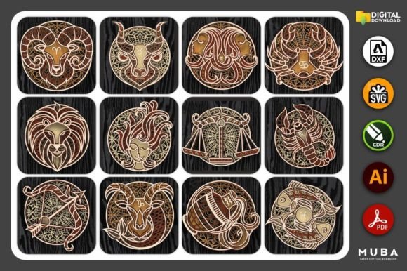 Layered Zodiac SVG, Zodiac Bundle 3D Svg Shapes 3D SVG Craft By mubalazer