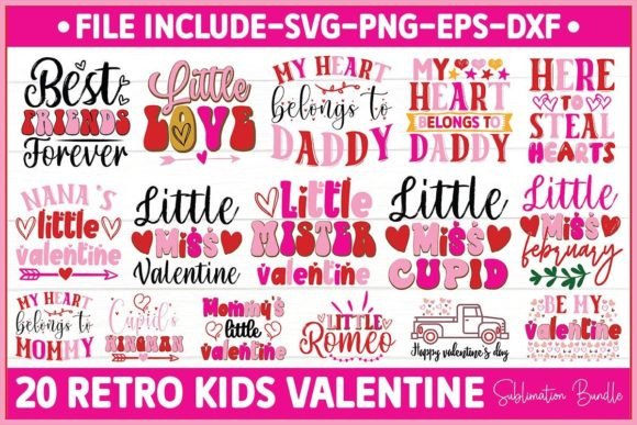 Preview of Retro Kids Valentine Sublimation Bundle Valentine sublimation design