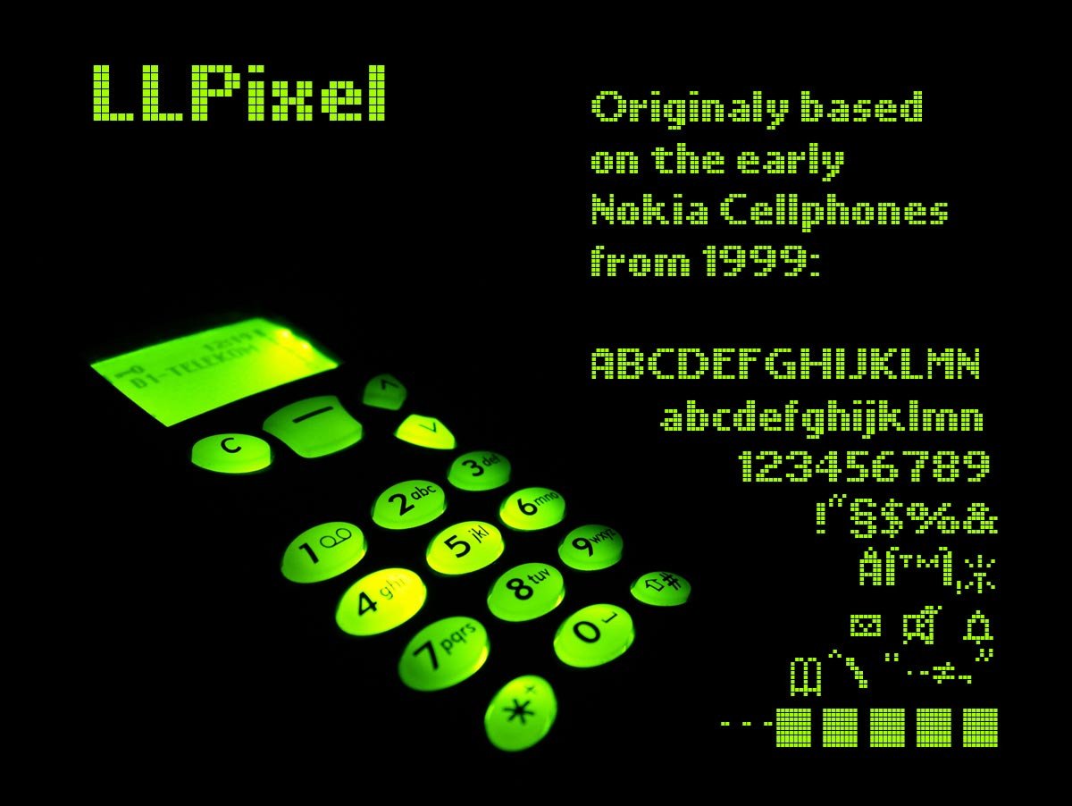 LL Pixel preview, geometric pixel font with precise grid alignment