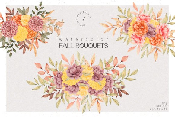 Watercolor Fall Bouquets Clipart Graphic Illustrations By viktoriiavkArtShop