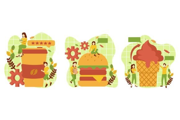 Flat Bundle Cafe Junk Food Illustration
