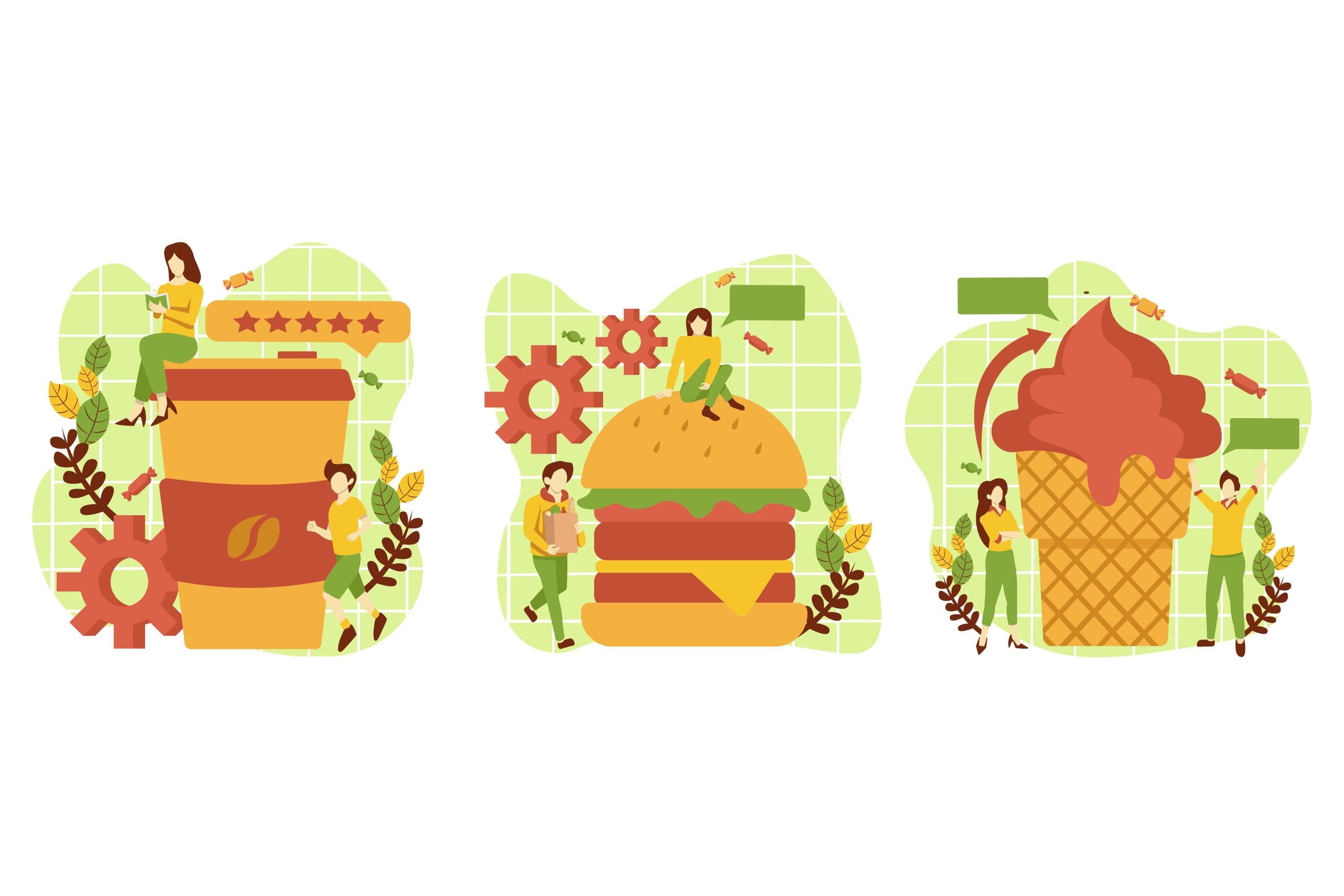 Flat Bundle Cafe Junk Food Illustration
