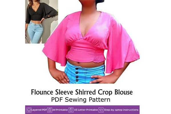 Flounce Sleeve Blouse PDF Sewing Pattern