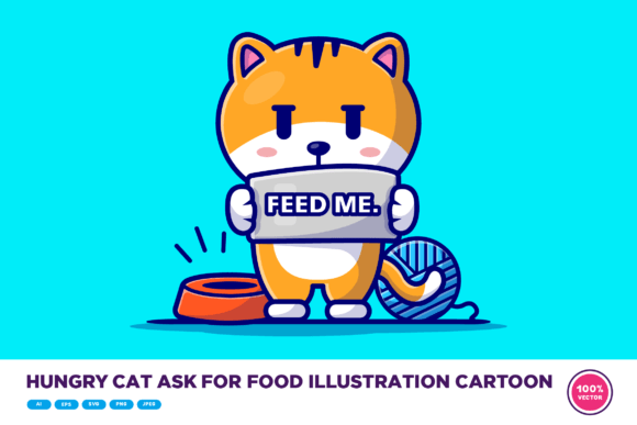 Hungry Cat Ask for Food Illustration