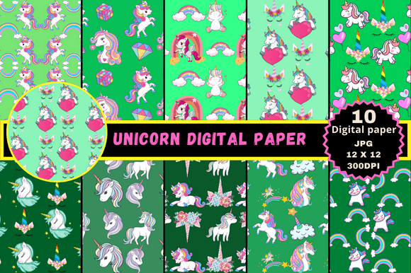 Green Unicorn Digital Paper Graphic by Alterox · Creative Fabrica