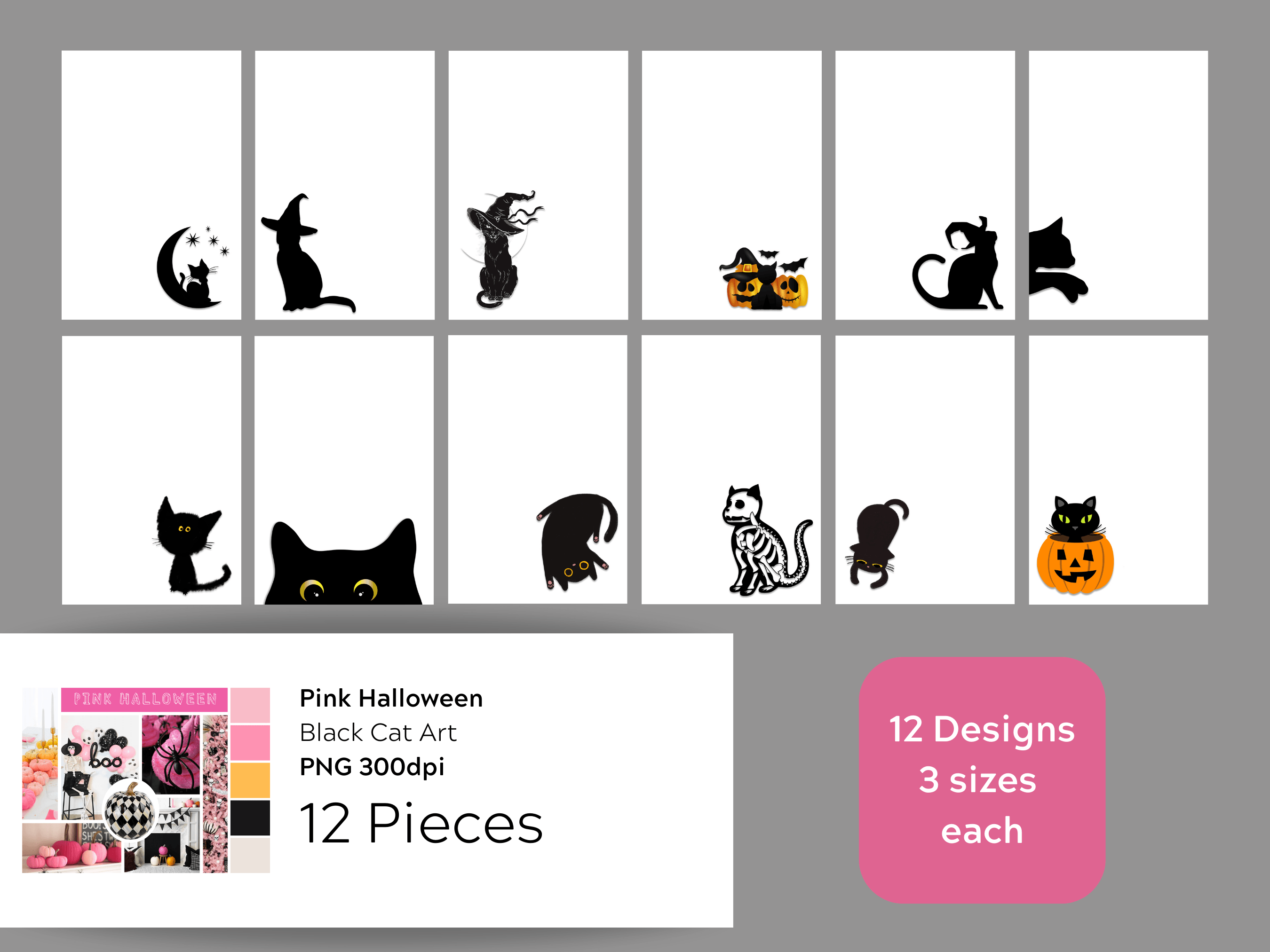 Pink Halloween Black Cat Art Graphic by Wetfish Designs · Creative Fabrica