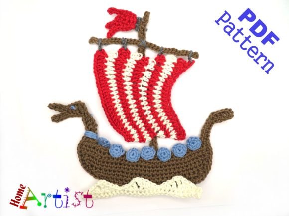 Viking Ship Crochet Applique Pattern
