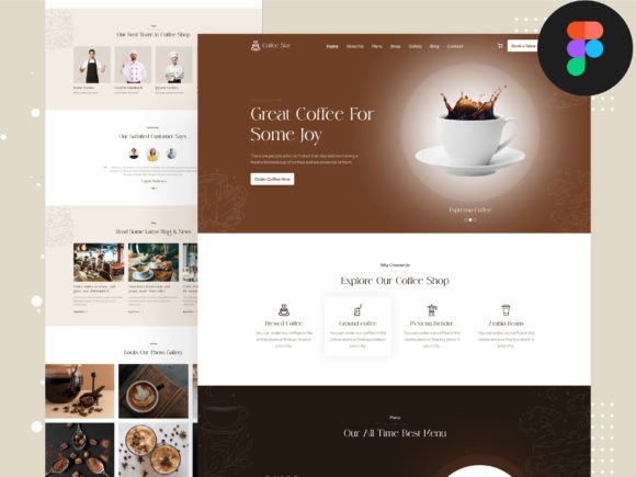 Coffee Shop Landing Page Graphic UX and UI Kits By fleexstudio