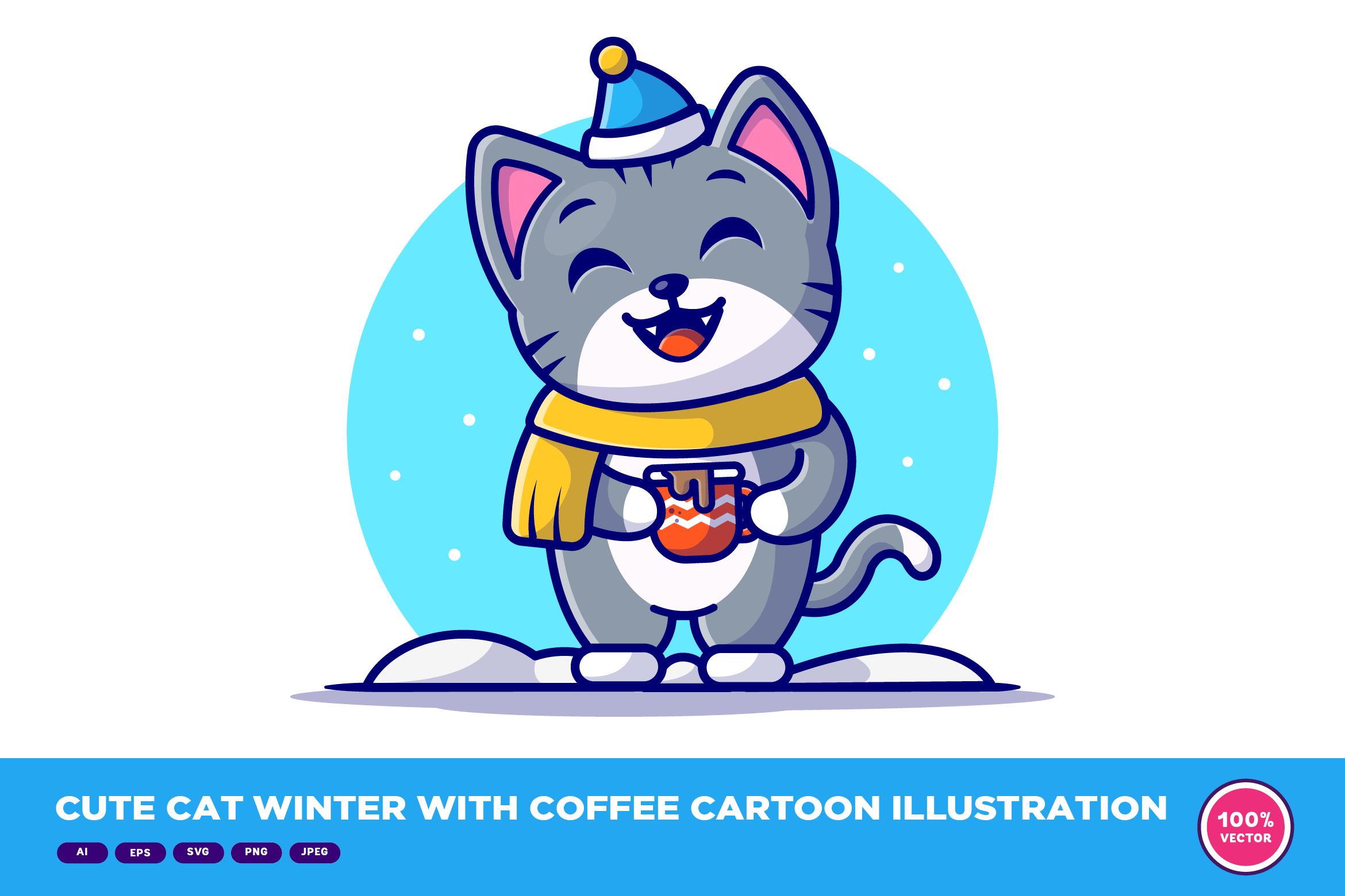 Cute Cat Winter with Coffee Cartoon Graphic by catalyststuff · Creative ...