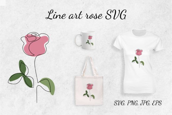 Line Art Rose SVG Gráfico Ilustrações para Impressão Por JulyG art store