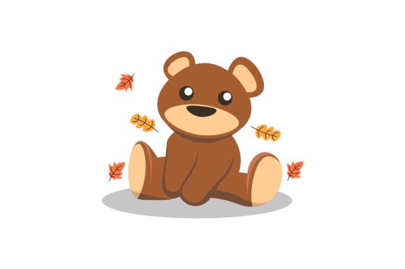 Cute Bear with Autumn Leaves Scandinavian Style