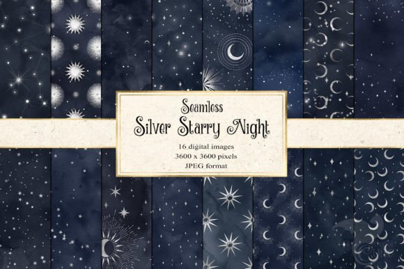 Silver Starry Night Digital Paper