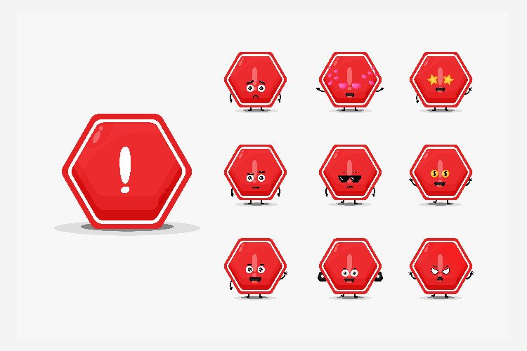 Cute Red Stop Sign Character Design Set Graphic by wayan sandika ...