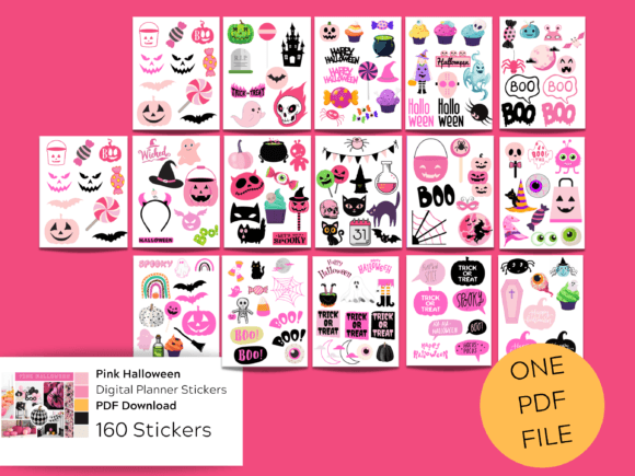 Pink Halloween Digital Planner Stickers