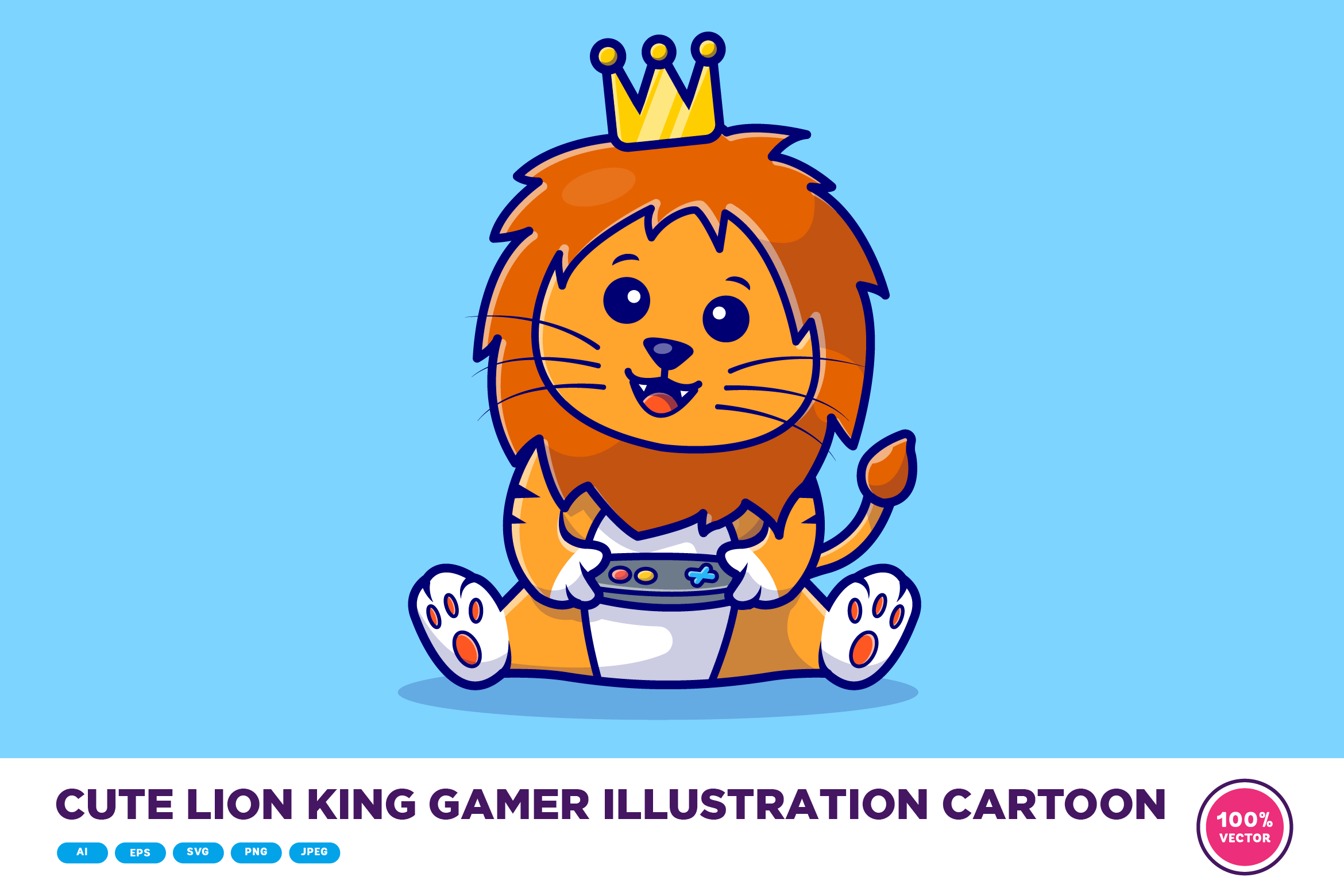Cute Lion King Gamer Illustration Graphic by catalyststuff · Creative ...
