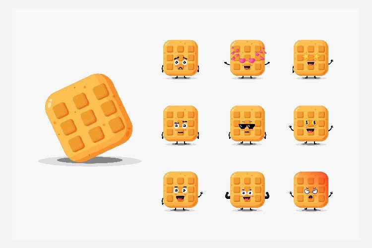 Cute Waffle Character Design Set Graphic by wayan sandika · Creative ...