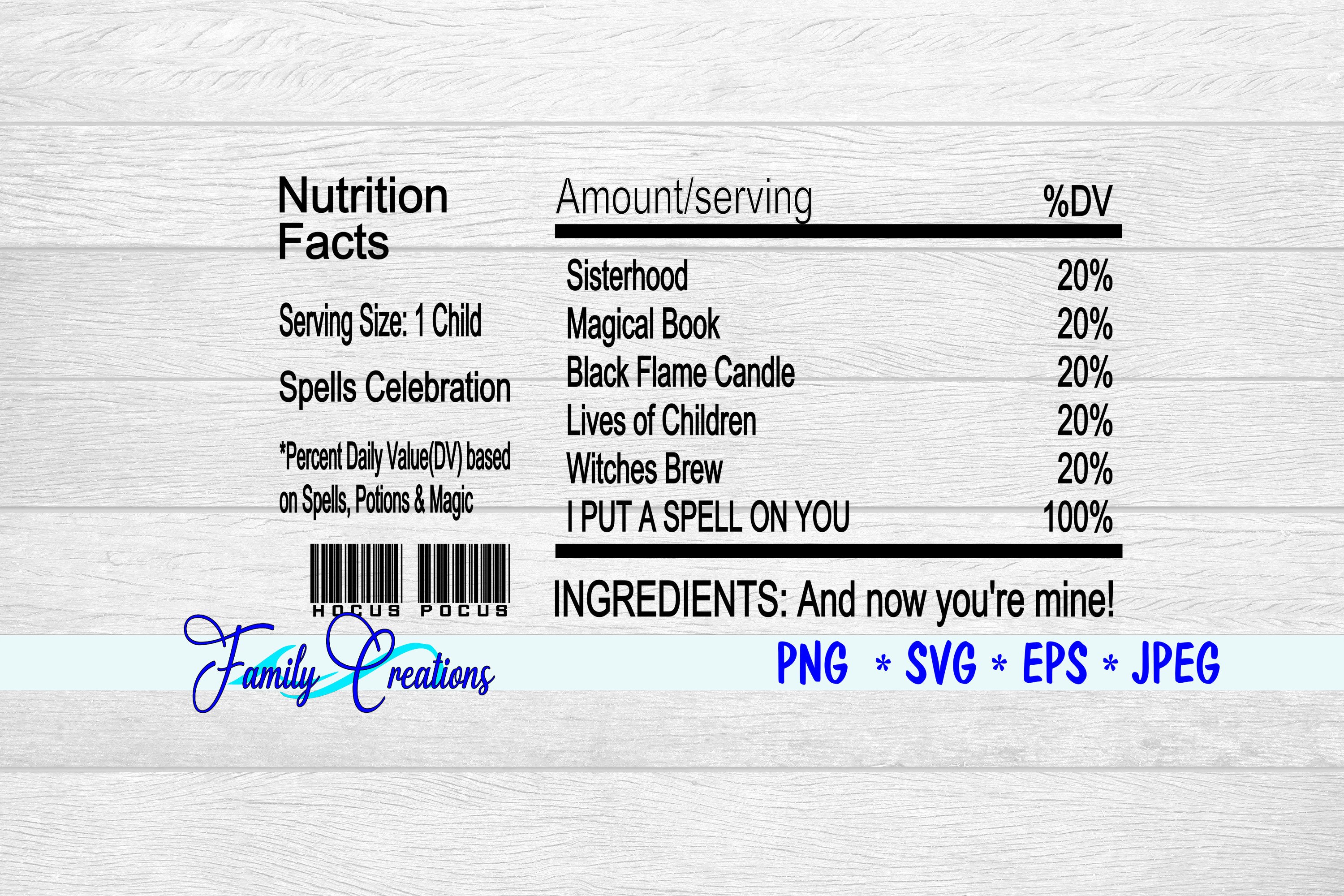 Spell Label Hocus Pocus Spell Nutrition Label Graphic by Family Creations ...