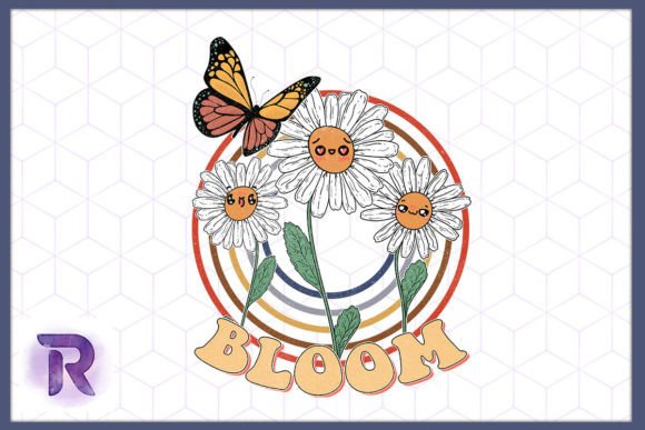 Retro Vintage Daisy Flower Butterfly Graphic by Revelin · Creative Fabrica