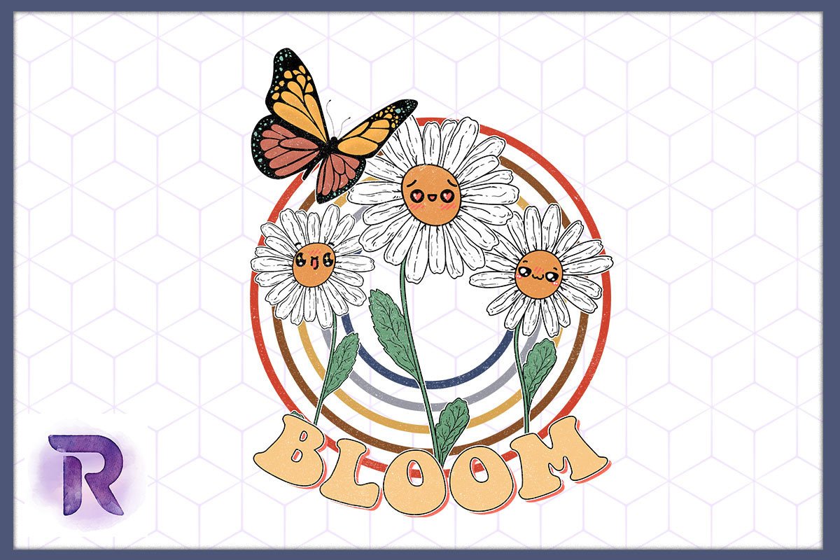Retro Vintage Daisy Flower Butterfly Graphic by Revelin · Creative Fabrica