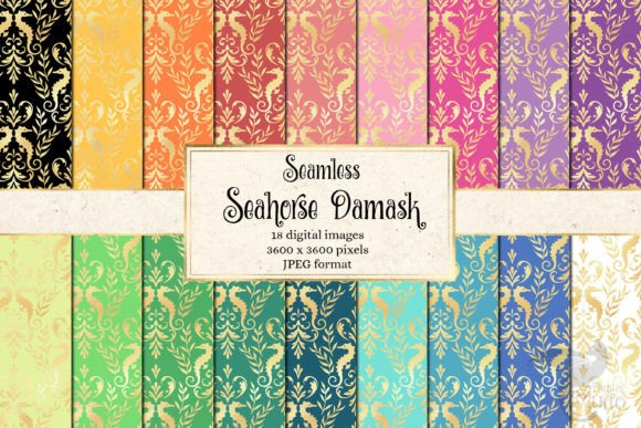 Seahorse Damask Digital Paper