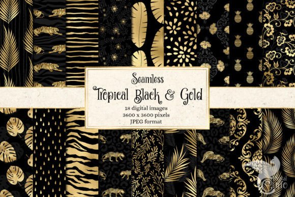 Tropical Black and Gold Digital Paper
