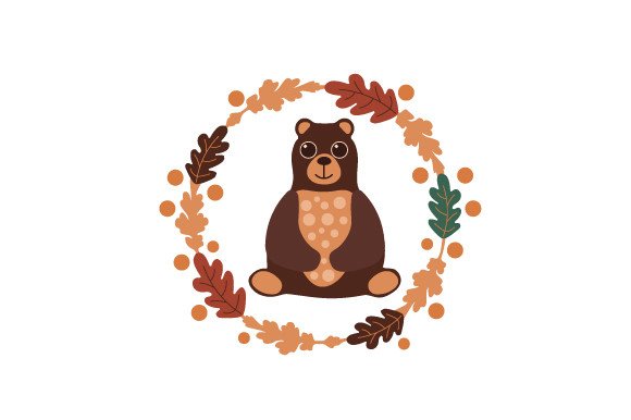 Cute Bear with Autumn Leaves Scandinavian Style