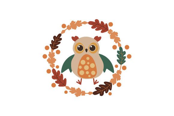 Cute Owl with Autumn Leaves Scandinavian Style