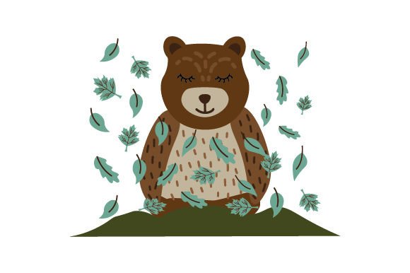 Cute Bear with Autumn Leaves Scandinavian Style