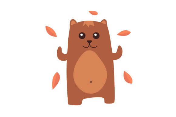 Cute Bear with Autumn Leaves Scandinavian Style