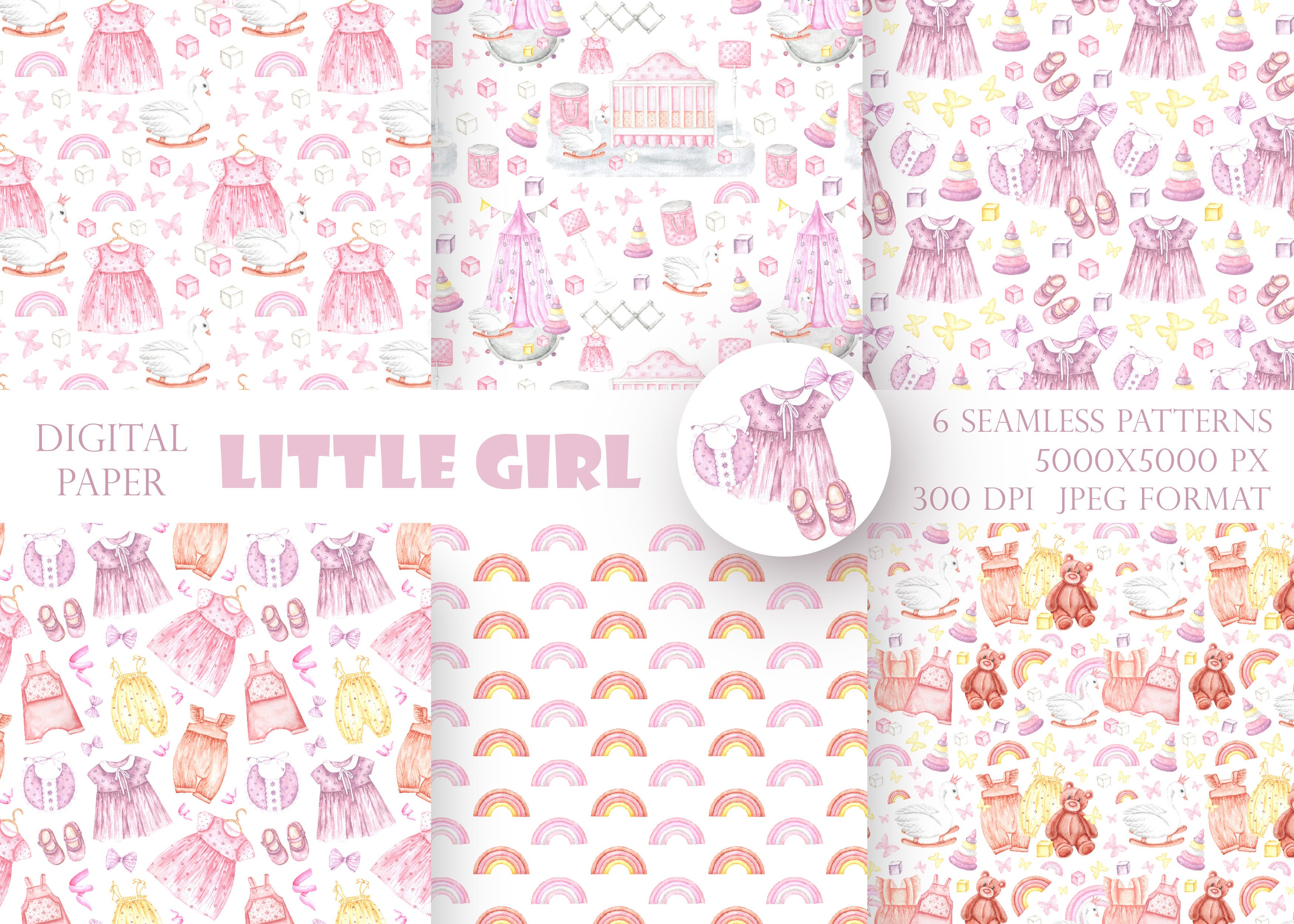 Little Baby Girl Digital Paper, Pattern