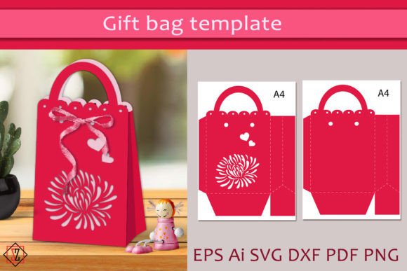 Gift Bag Template with Aster and Hearts.