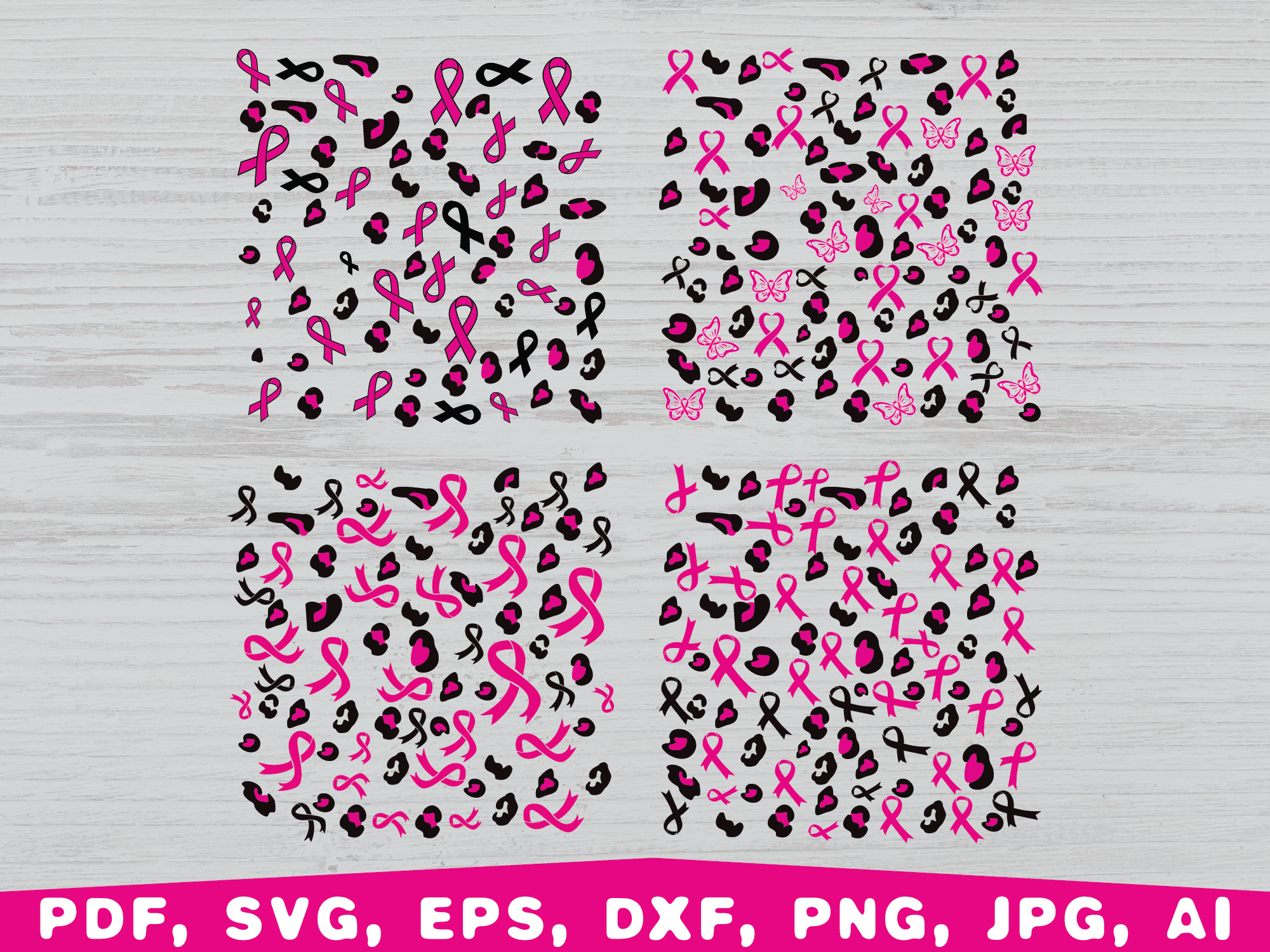 Leopard Ribbon Pattern SVG, Pink Ribbon