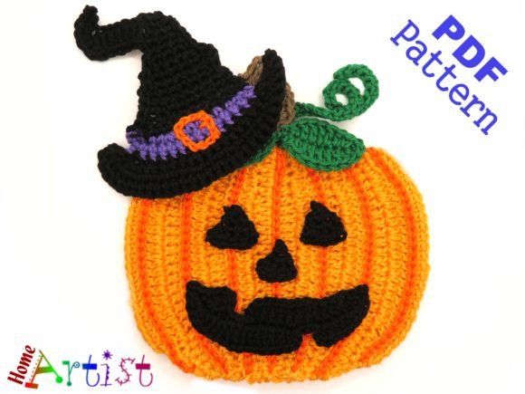 Pumpkin + Hat Halloween Crochet Applique