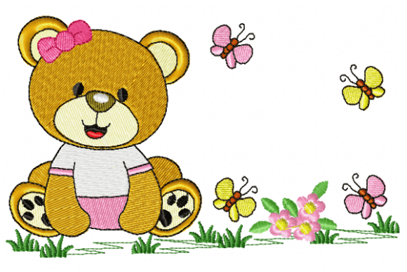 Baby Bear Girl Embroidery Design