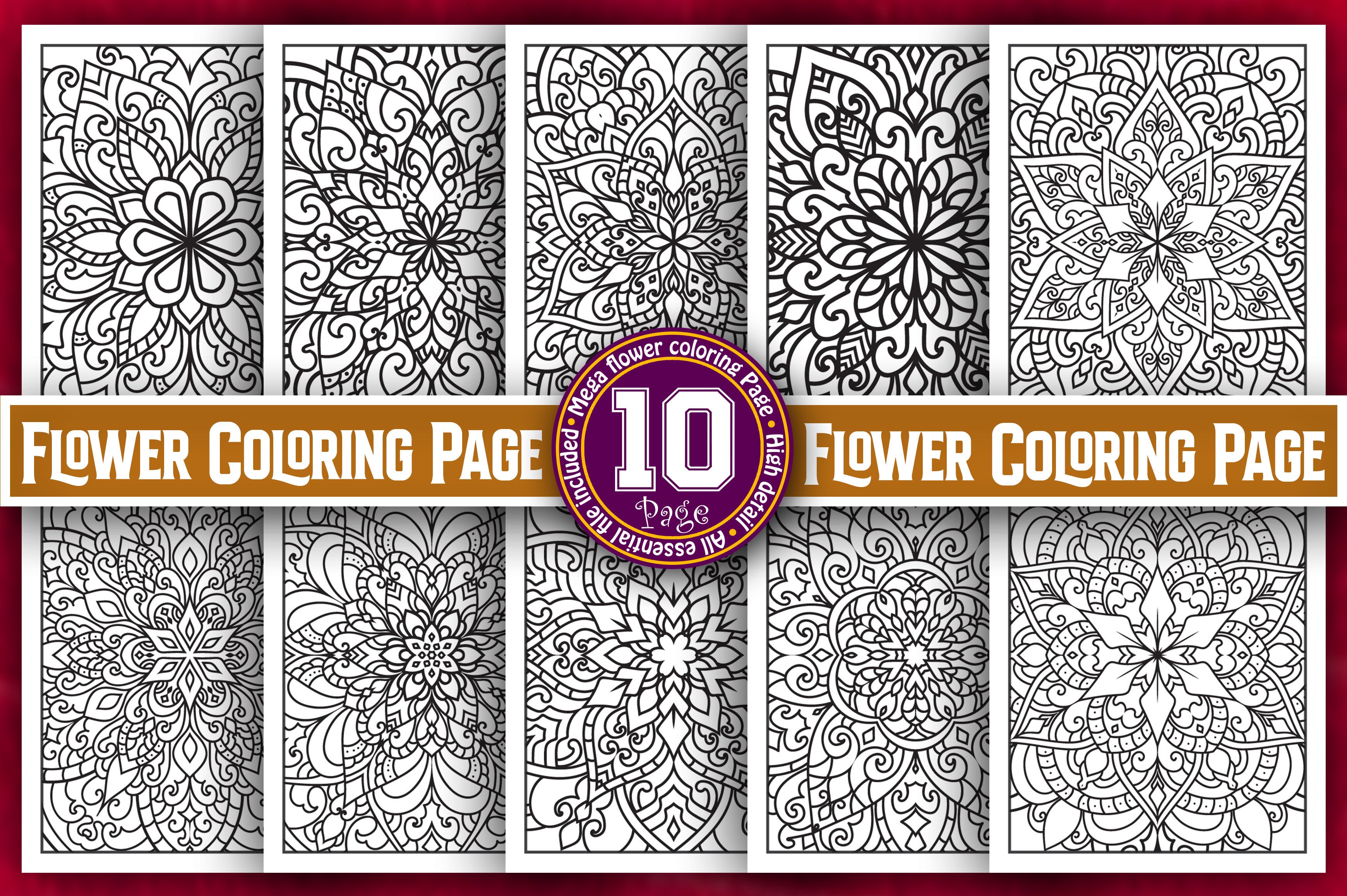 Flower Coloring Book Page Bundle-KDP Graphic by Vectorizee · Creative ...