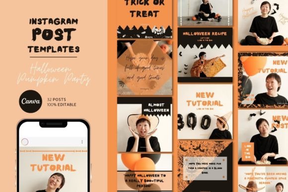 Halloween Pumpkin Party Instagram post Canva template collection