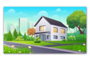 Modern house with beautiful yard