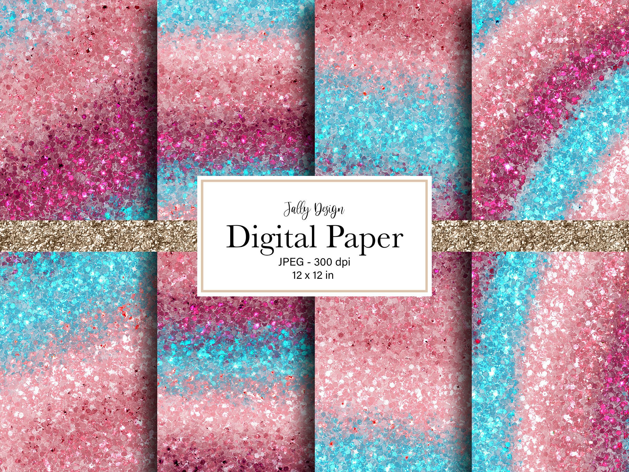 Pink and Blue Glitter Digital Paper Graphic by jallydesign · Creative ...