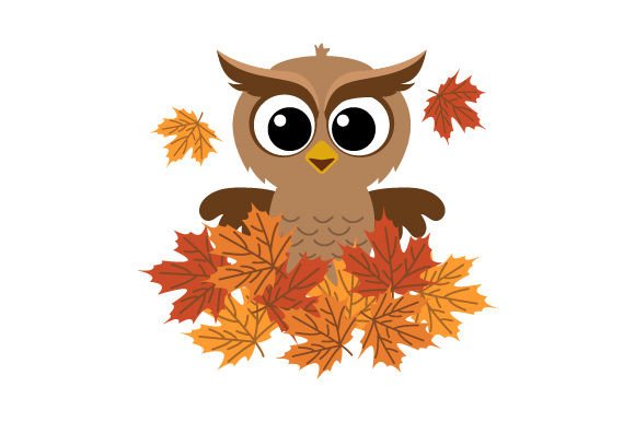 Cute Owl with Autumn Leaves Scandinavian Style